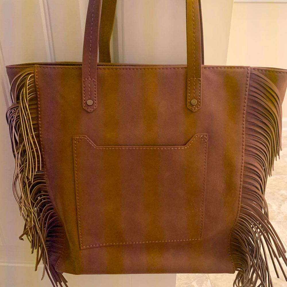 Brown fringe tote bag